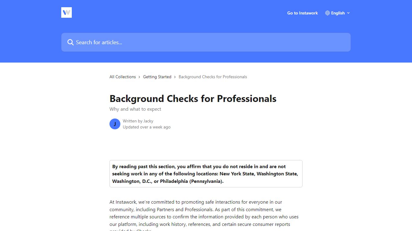 Background Checks for Professionals | Instawork Help Center